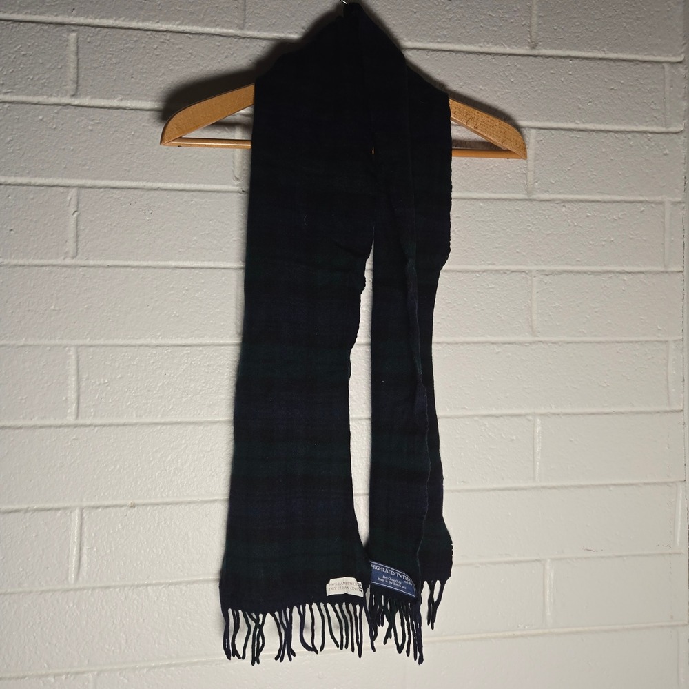 Vtg Highland Tweeds Unisex Scarf Black Watch Plaid Lambswool British Isles Prep